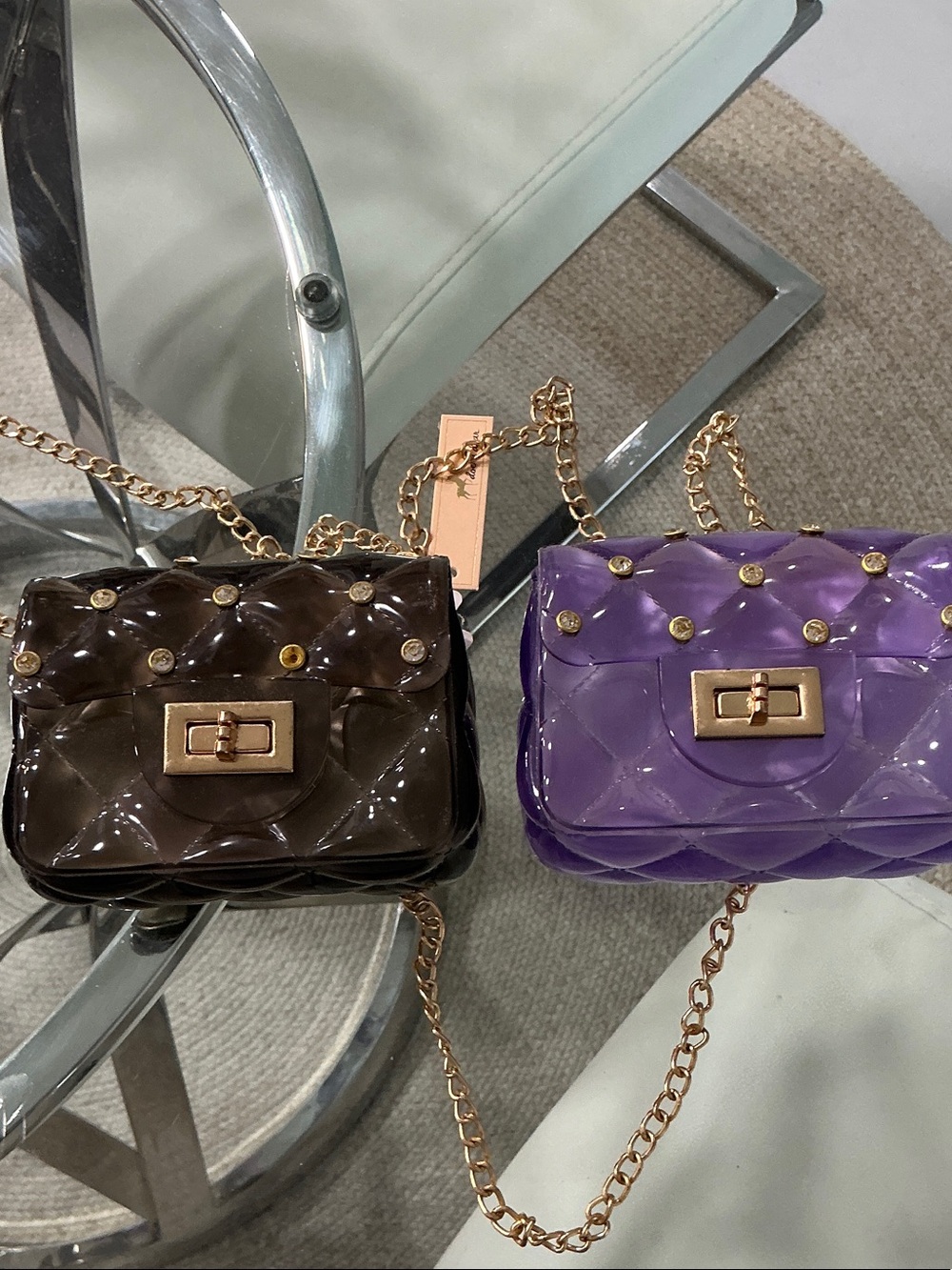 Quilted jelly  Chain Crossbody Bag - Purple or Black
